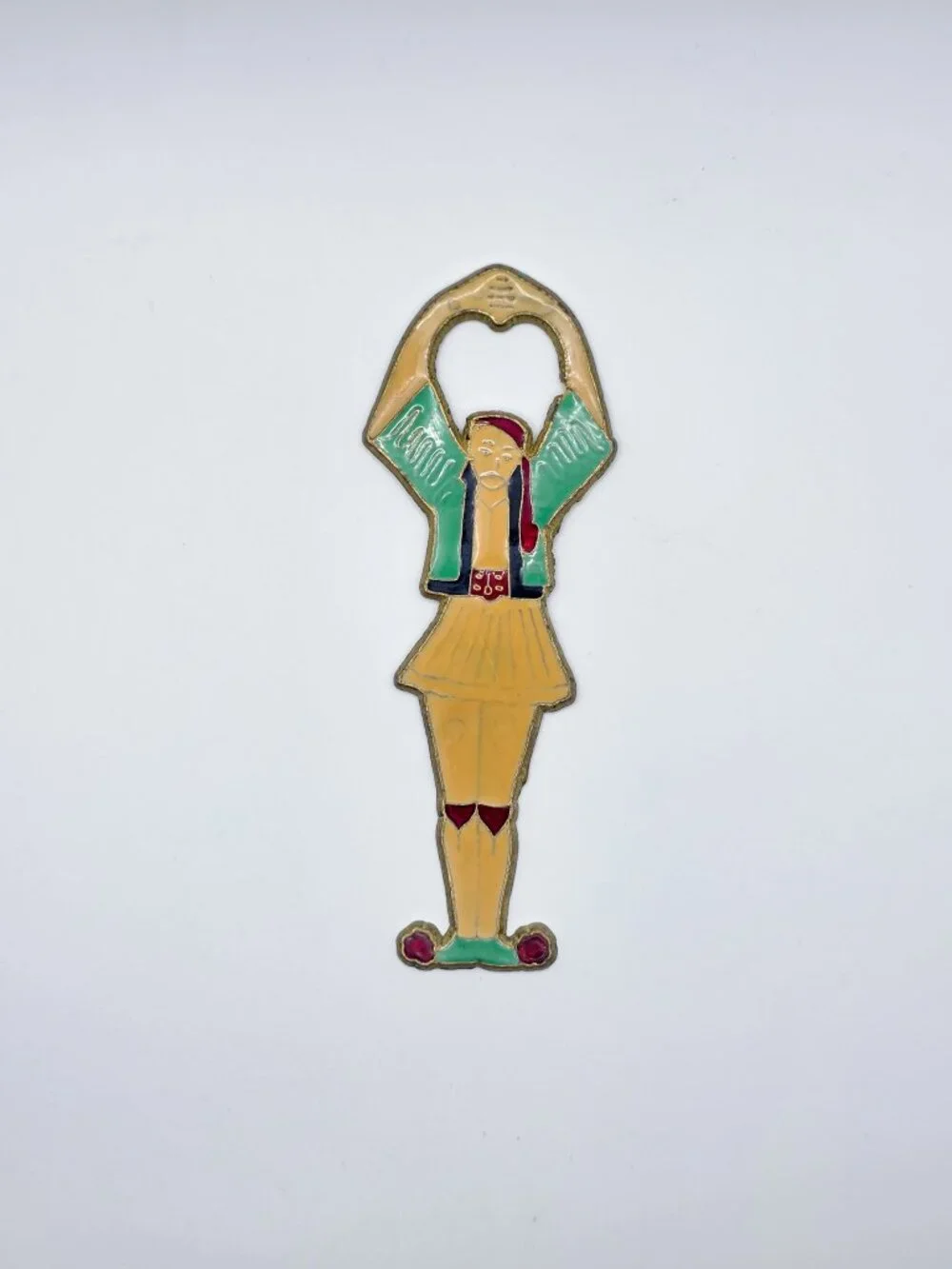 Vintage MCM Greek Folk Dancer Enamel Bottle Opener Barware Greece
